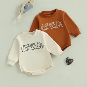 100% Brand New Infant Long Sleeve Bodysuit - Funny Letter Print Sweatshirt Romper for Newborn Baby Boys & Girls (0-6 Months, 0-24M) - Fall Wear for Thanksgiving, Outdoor Play, Photography