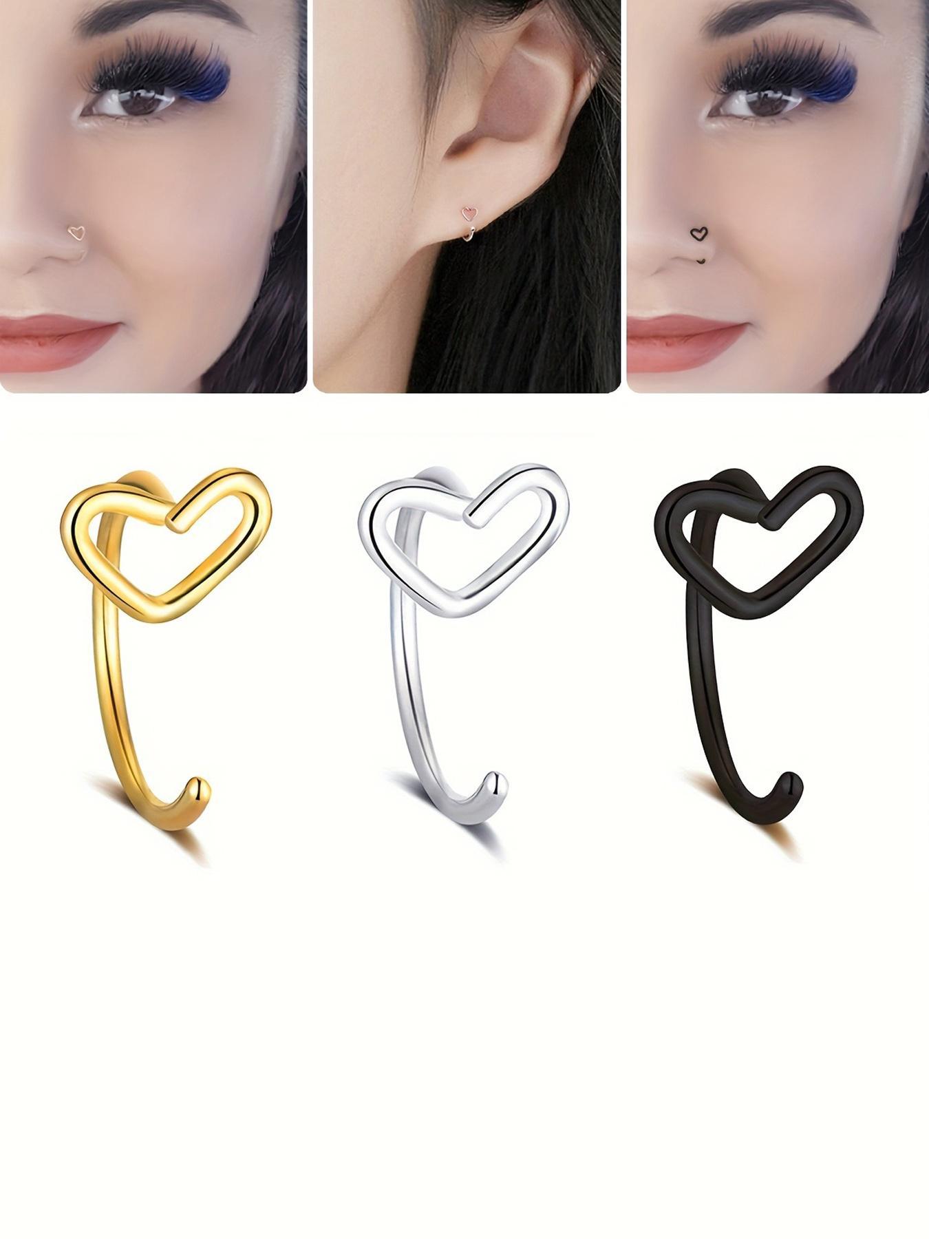 Heart Shaped Nose Stud, Stainless Steel Nose Ring, Body Jewelry for Women & Men, Suitable for Daily Wear