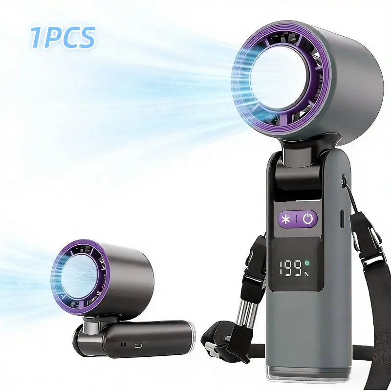New High-Speed Ice-Cool Handheld Fan, Digital Turbine Foldable Cooling Fan, USB Charging, Outdoor Indoor Office Travel Gift