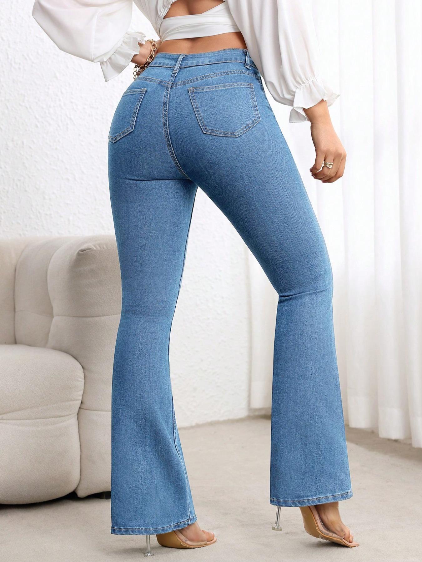 Women's Slim Fit Elastic Flare Pants, Womenswear, Multi-Color, Fashionable Elegant Comfort Design, Casual Wear, All Seasons, High Waist, Button Frontbootcut jeans