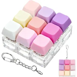 Keyboard Fidget Toy Clicker Fidget Keychain, 9-in-1 Stress Relief Desk Toys Decompression Button Keyboard with Removable Keycaps, Anxiety Relief Valentine's Day Gifts (9 Color-Purple Pink Rose)fidget toys