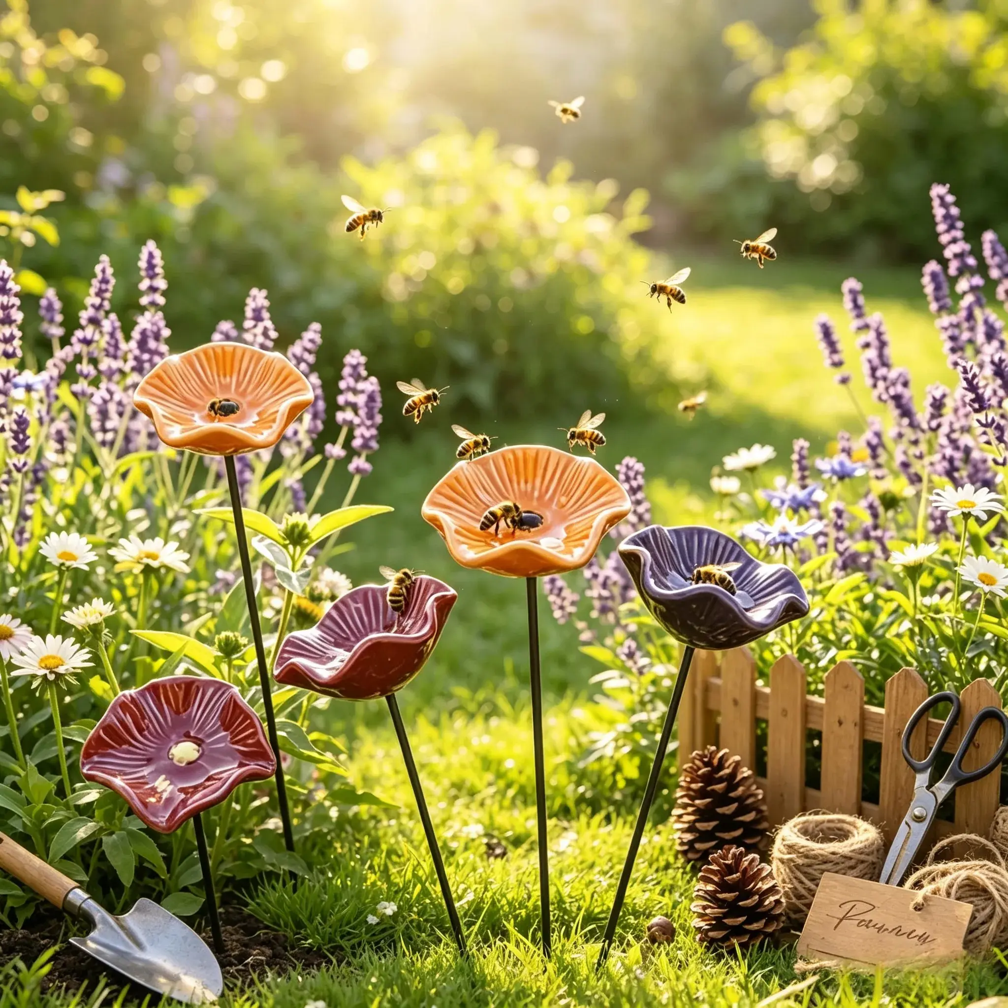 5pc ceramic feeder, bee sugar water feeder, Nectar Feeder, ceramic material crafts, butterfly drinking water feeder, handmade ceramic feeding tool, perfect for outdoor feeding bees and butterflies and also great for interior decoration;
