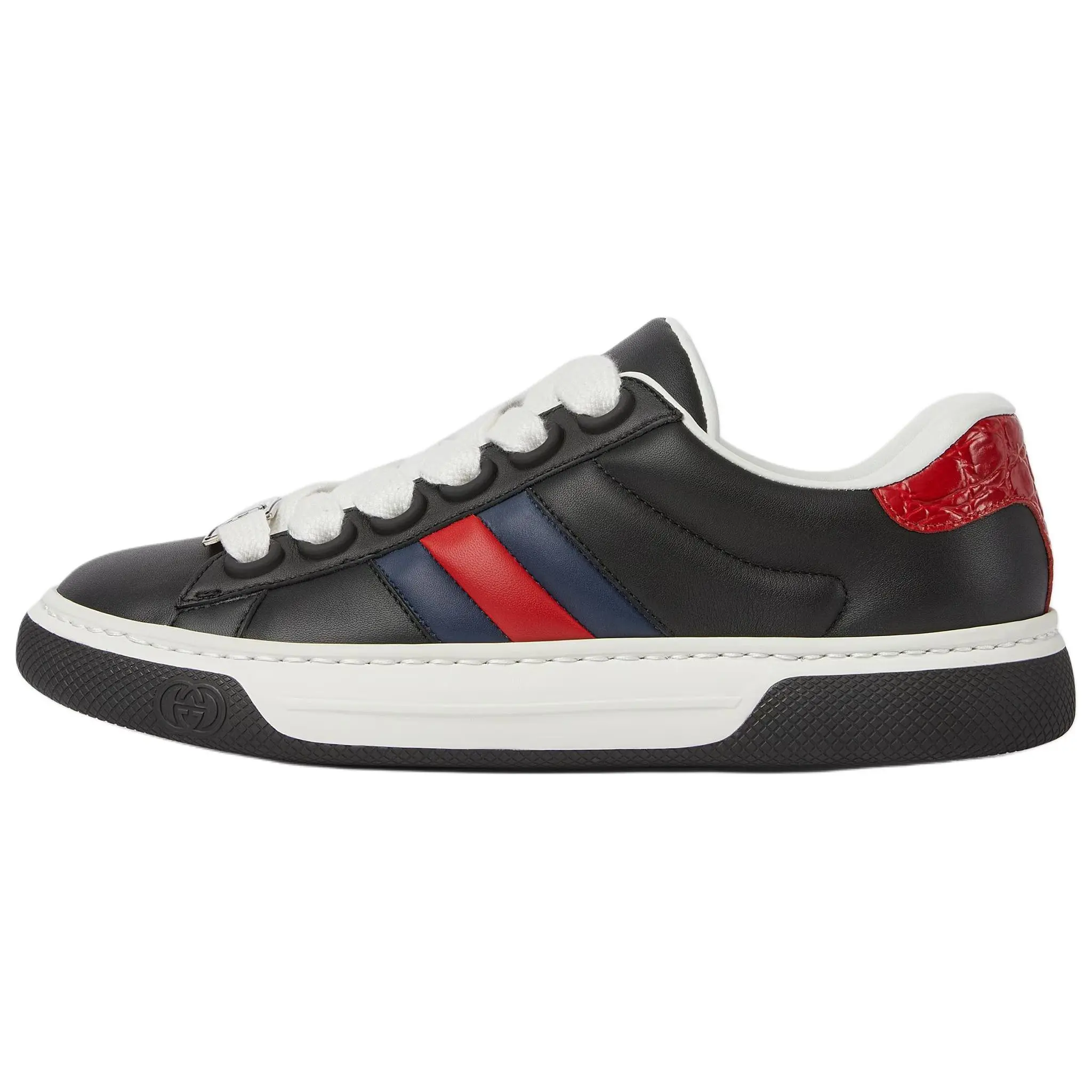 Gucci Ace Leather Low-Top Lace-Up Sneakers for Women in Black Verifiable, with credentials and supporting global authentication