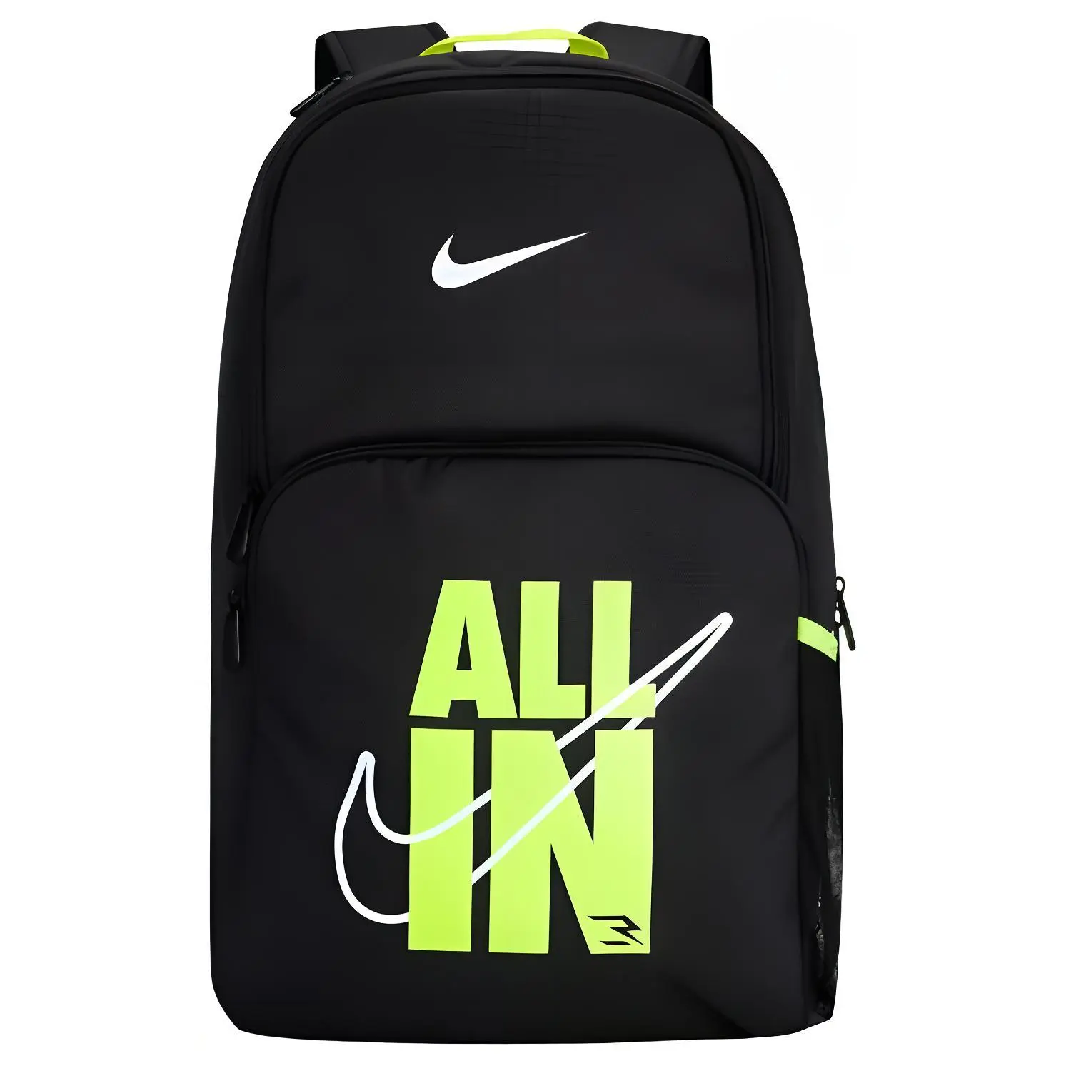 Nike 29L Triple-Brand Letter Print Backpack – Unisex, Casual Style in Black or Lime Rush