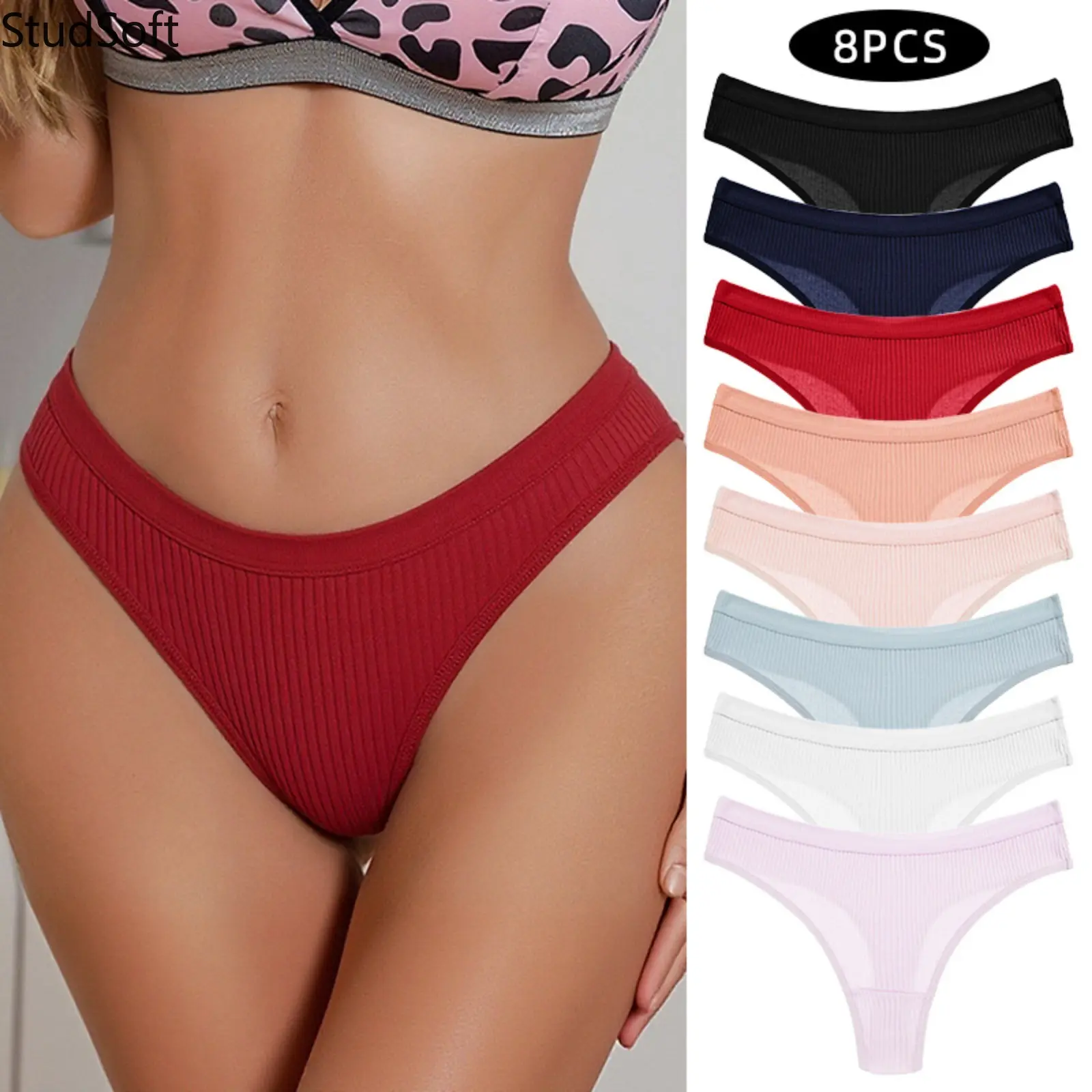 Women's Ribbed Knit Panties 8-Pack, Athletic Cheeky Briefs, Stretchy Low Rise Sportswear for Yoga and Daily Wear, Lady, Female, Yoga Wear, Gym Sports, Activewear, Sports Clothes,back to school,back to school haul