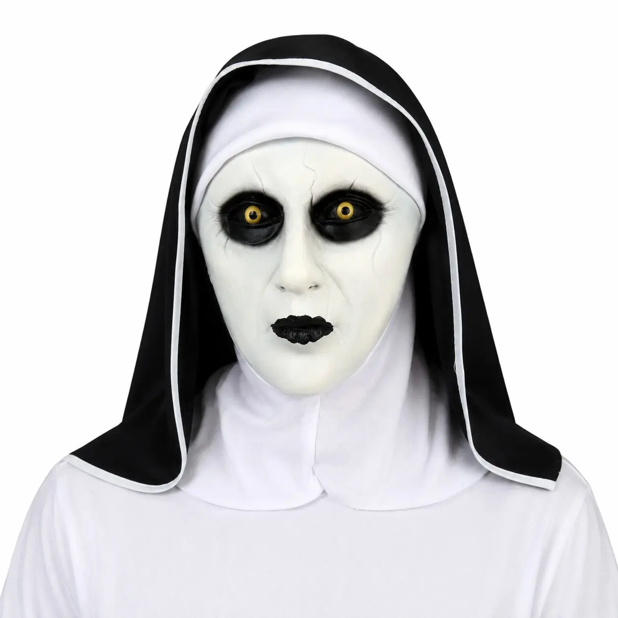 Horror Nun Mask with Hood, Realistic Ghost Face Latex Full Head Mask, Halloween Party Role Play, Haunted House Experience, Horror Costume Props