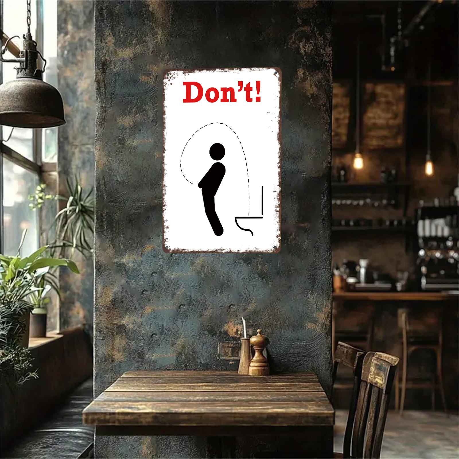 8x12 Inch Aluminum Metal Sign - "Don't!" Funny Men's Bathroom Aim Reminder Decor |   Ideal for Home, Man Cave, Bar, Gym, and Public Men's Restrooms |   Retro Rustic Tin Plaque, Easy to Mount, Practical & Hilarious Toilet Humor