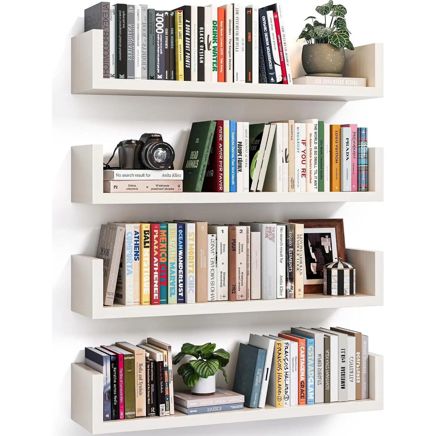 Floating Bookshelves for Wall - Wall Mounted Bookshelf Set of 4, U-Shaped Hanging Bookshelf for Bedroom, Living Room & Office, Wall Book Shelf for Home Decor & Storage (4, White, 17 Inches)