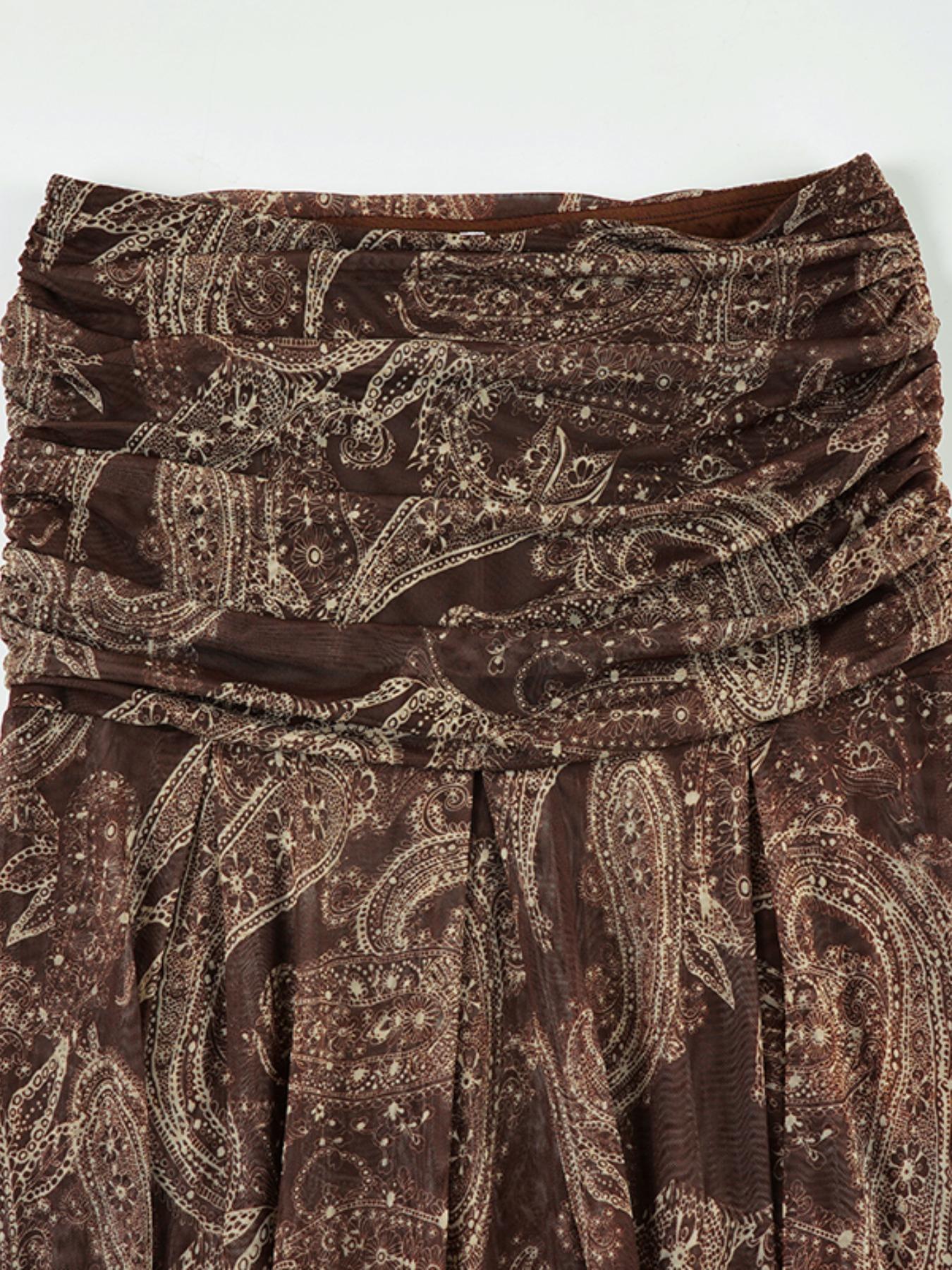 Vintage Mesh Print Fitted Long Maxi Skirt, Bohemian Vacation Style Half Skirt, Elegant Women's Fashion for Spring & Summer, Bottoms