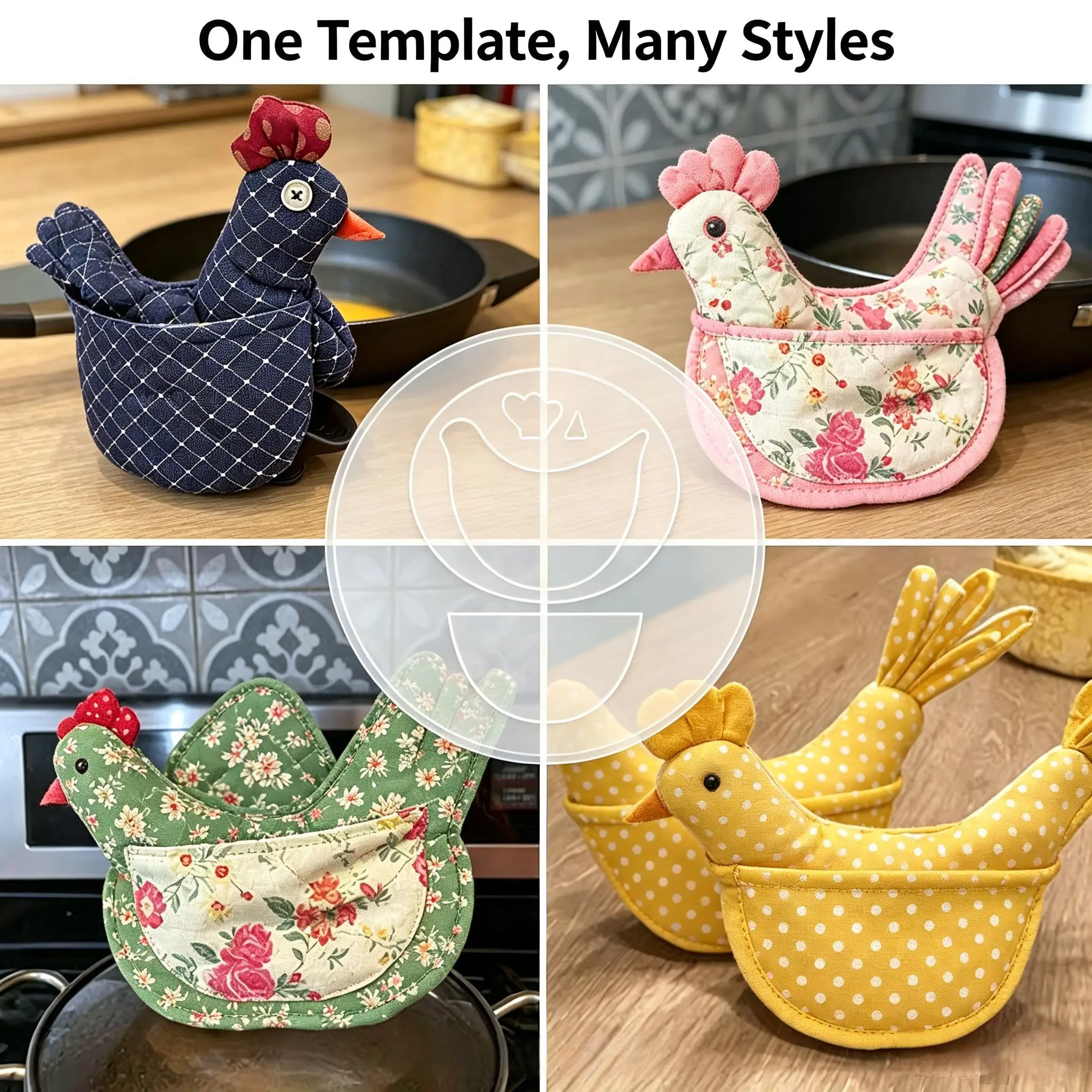 Washable Acrylic Chicken Pot Mat Sewing Template, DIY Quilt Mold, Cute Kitchen Heat Resistant Pad, Handmade Craft Kit