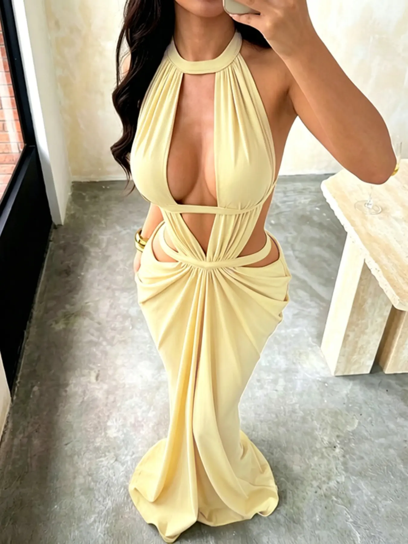 Women's Summer Sexy Sleeveless Halter Glitter Ribbon Vacation Cut Out Statement Dress, Perfect for Daily Wear, Casual Vacations, Stylish, Chic and Comfortable, Party Cocktail Dress