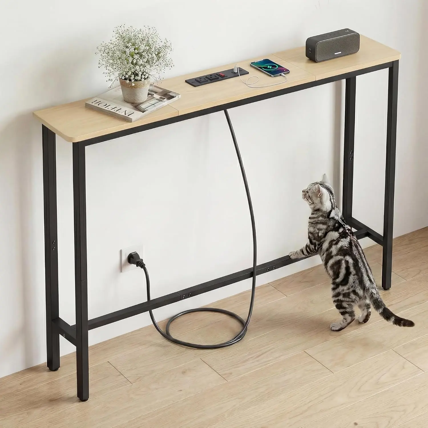 Narrow Console Table Behind Couch, 39.7” L x 32.3” H, Slim Sofa Table with   Station for Small Spaces, Skinny Entryway & Hallway Table, Easy Assembly