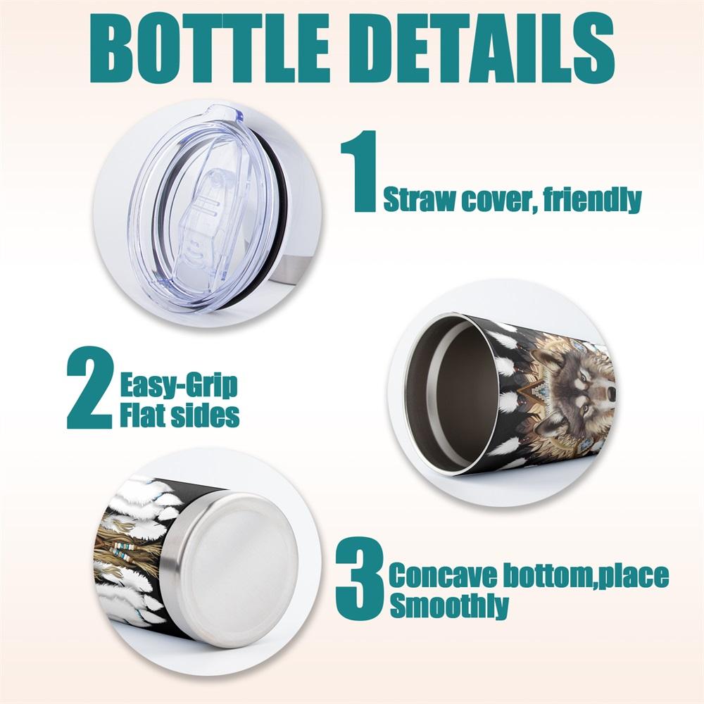 20oz Tumbler, 1 Count Wolf Pattern Stainless Steel Cup, Insulated and Durable Cup, Great Gifts for Wolf Lovers and People Who Love Indian Culture, Drinkware, Bottles, Insulated Water Bottle