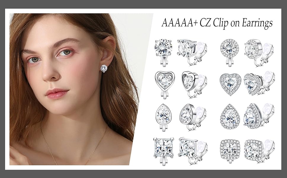 (No Piercing Needed) Clip-On Earrings Set with Cubic Zirconia Hypoallergenic White Gold plated Studs for Sensitive Ears Unisex comfort fit SpringStatements (No Piercing Needed) Clip-On Earrings Set with Cubic Zirconia Hypoallergenic White Gold plated Studs for Sensitive Ears Unisex comfort fit SpringStatements