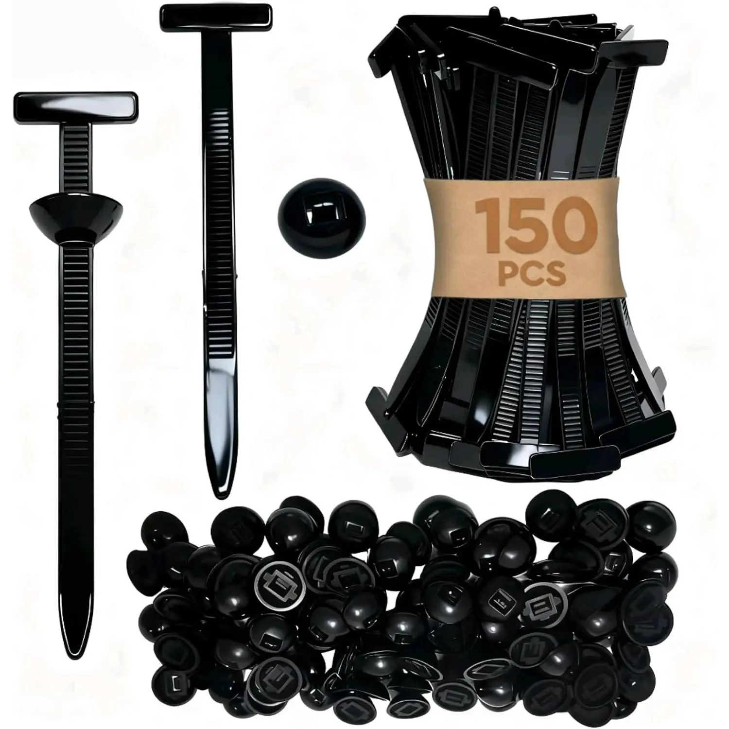 150 count Zip Ties,  Ties, Nylon   Tie Buckle, Heavy Duty Self-Locking Zip Ties, With Pin And Button,  Fastener For Automotive Maintenance