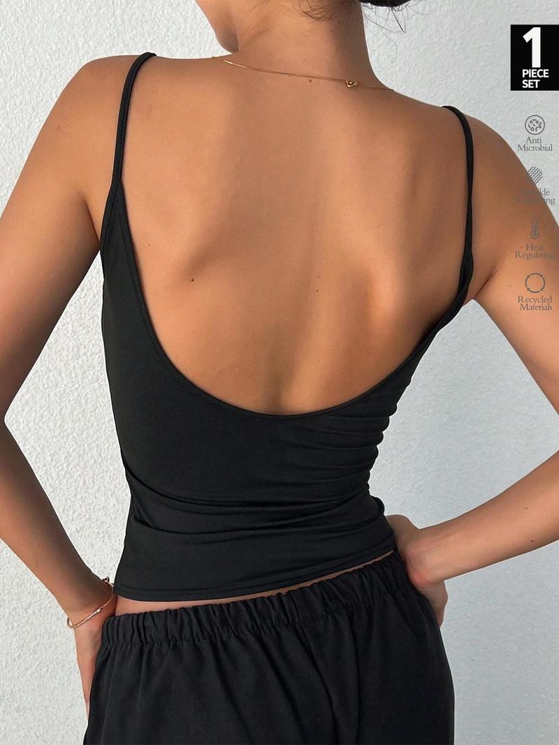 Women's Solid Backless Racerback Tank Top, Casual Sleeveless Top for Daily Wear, Ladies Clothes for All Seasons