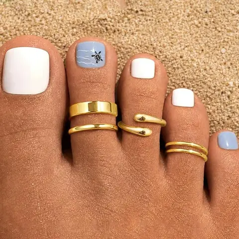 4pcs Toe Rings for Women, Non Tarnish, Adjustable Flower Cz Band, Dainty Wave Design, Waterproof Foot Jewelry, Body Jewelry