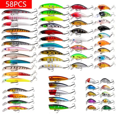 Fall Mixed Mini Fishing Lure Set, Fishing Lures Kit, 58pcs/set Mini Lures with Hook, Tackle Stuff, Fishing Gear Supplies, Fishing Accessories for Outdoor Fishing, Outdoor Recreation Equipment, Tackle Supplies
