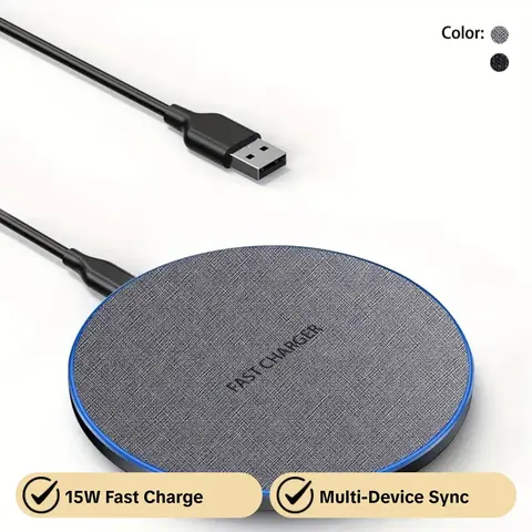 15W Wireless Charger, Mobile Wireless Power, Portable Fast Charger, Fast Wireless Charging Pad, Charging Base, Charging Pad Compatible with iPhone 14/13/12/11 & Samsung S23/S22 & AirPods