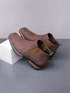 0808 Embroidered Chelsea Boots, No Laces, Western Retro Gentleman Style, Casual PU Leather, Wide Fit, Spring & Fall, Footwear