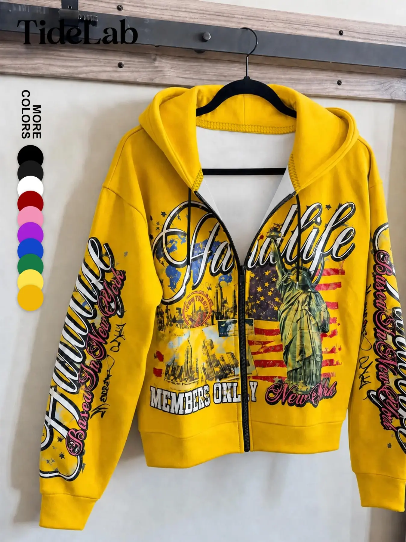 Unisex Streetwear Sweatshirt, Loose-Fit Letter Pattern Design, Youth Hip-Hop, American Retro Statue of Liberty Print