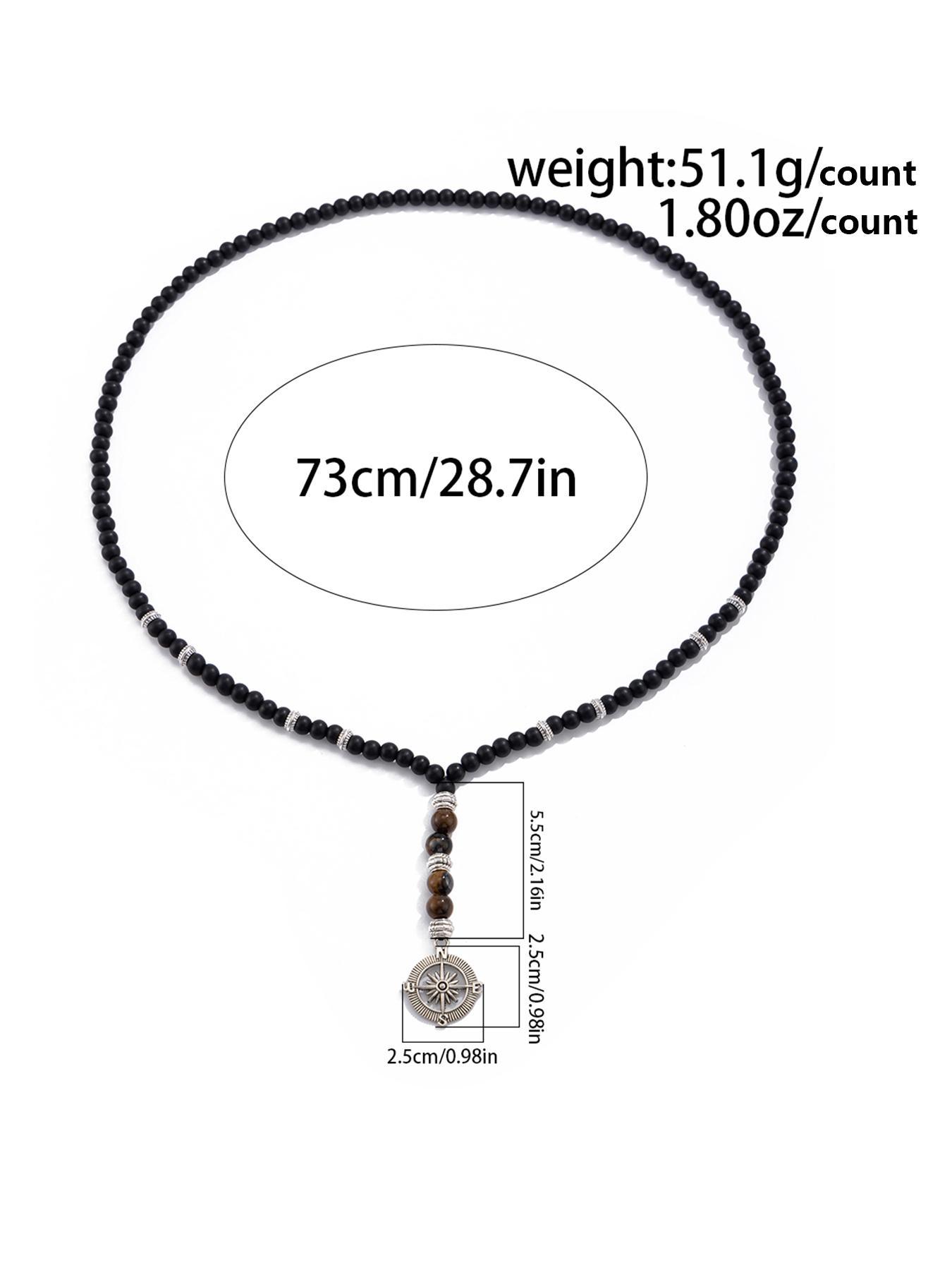 Men's Vintage Compass Design Pendant Necklace, Fashionable Beaded Necklace for Party, Daily Decor, Trendy All-match & Exquisite Jewelry for Birthday Gift, Modern Versatile Accessories