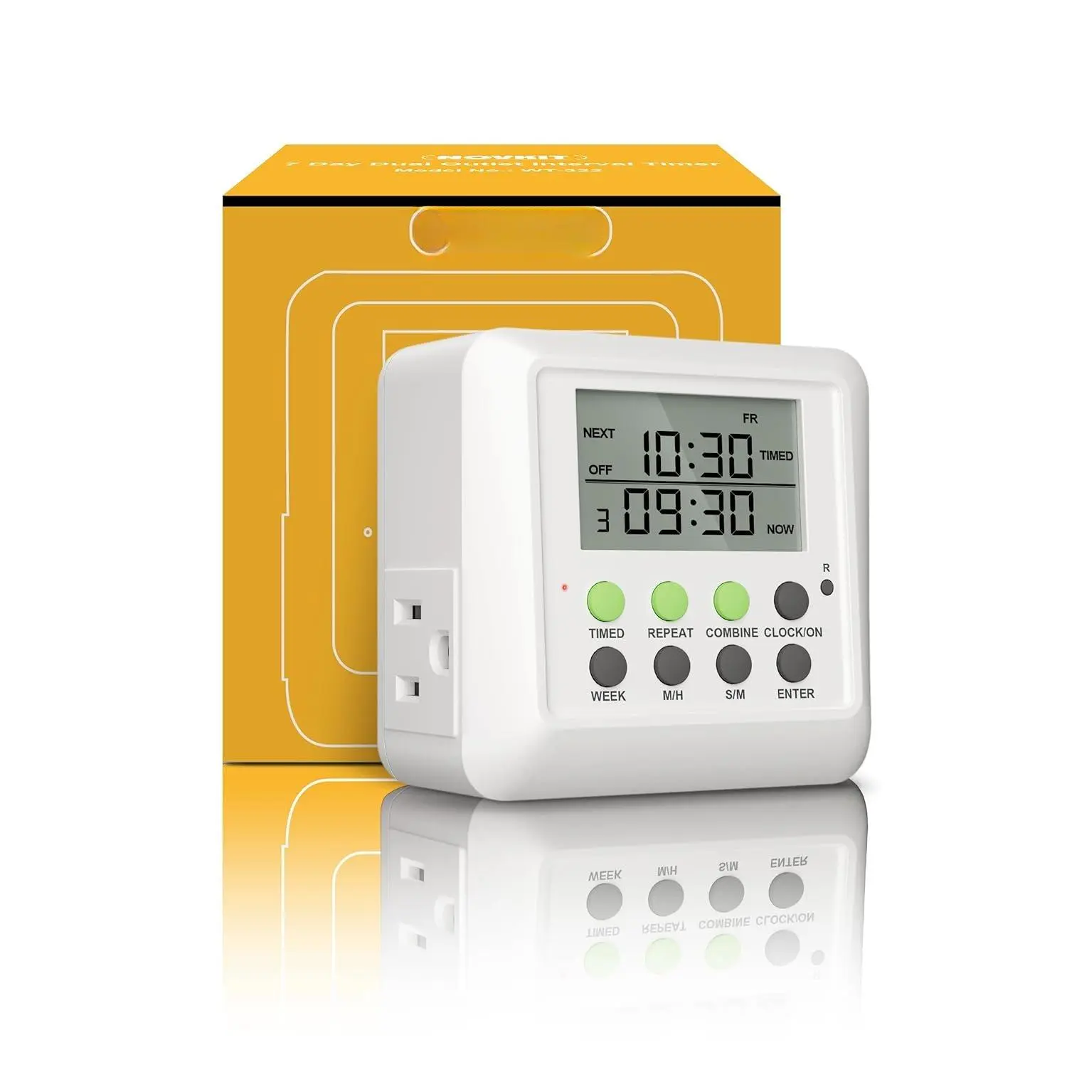 3-in-1  Outlet Timer Plug with Interval Cycle for Indoor, 7 Day 24 Hour Programmable Digital Repeat Timer (15A, 1875W)