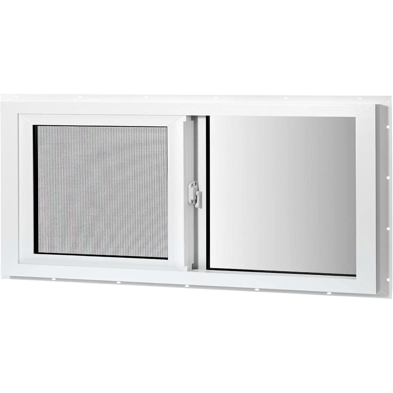 Vinyl Basement Sliding Window, 24" x 12" White Removable Glass Pane, Double Pane Insulated Tempered Glass, and Mesh Screen for Basement Bathroom Home RV Garage