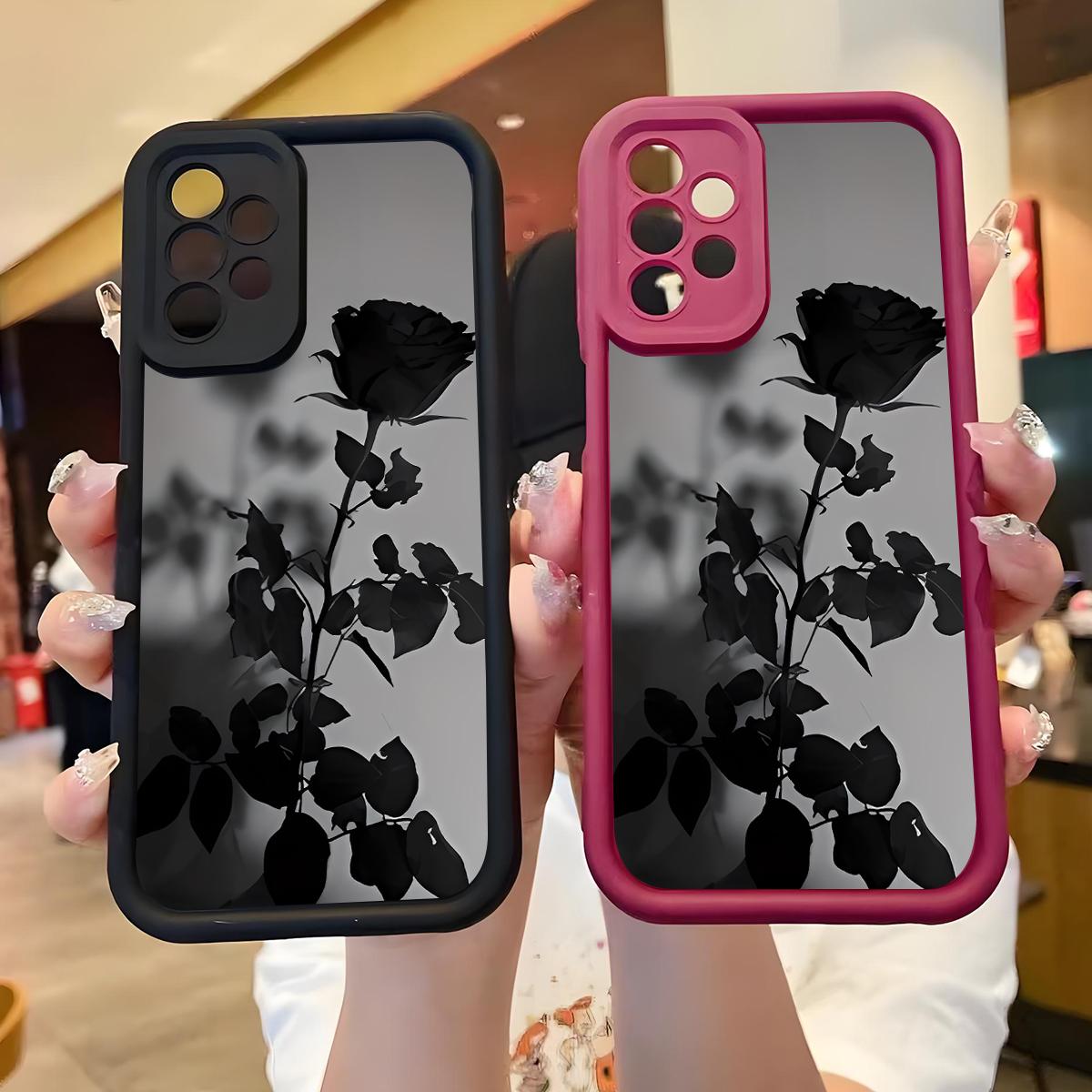 Black Rose Pattern Phone Case, Enhanced Camera Protection,Shockproof Skin-Friendly Touch Soft Cover for Samsung Galaxy S21 S22 S23 S24 S25 S26 Ultra Plus FE A13 A14 A15 A16 A17 A33 A34 A35 A36 A52 A53 A54 Note20