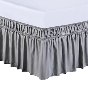 Wrap Around Bed Skirt Sides Elastic Dust Ruffled 16 Inch Tailored Drop,Easy to Install Fade Resistant-Grey, Queen/King