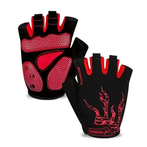 MOREOK Bike Gloves with Gel Pads - Half-Finger Cycling Gloves, Breathable Mesh Backhand, Non-Grip - Black/Red Accents, BMX - Unisex Gloves Men & Women - Ideal Cycling Gift Christmas, Father's Day, Thanksgiving - Machine Washable