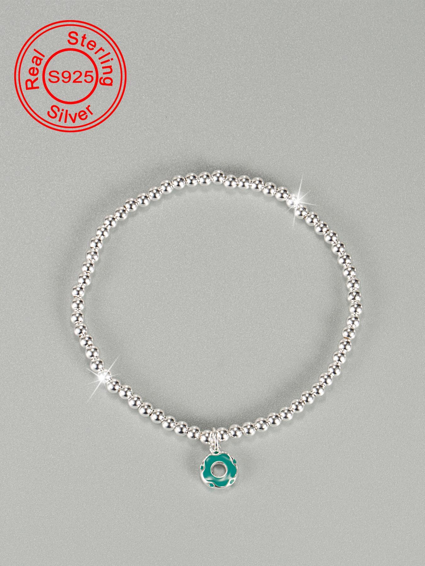 S925 Sterling Silver Cute Donut Design Beaded Bracelet with Pendant, Fashionable Jewelry for Women & Girls, Trendy All-match & Exquisite Jewelry for Birthday Gift