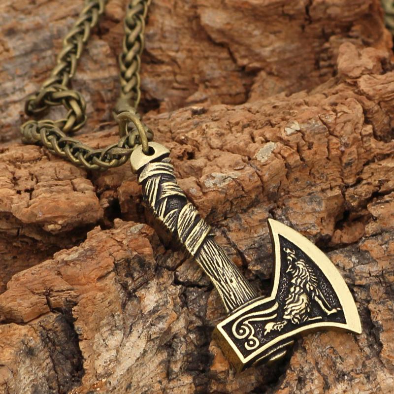 A Necklace with A Pendant Of A Manly Axe-wolf.