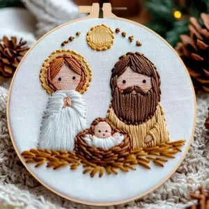 Christmas Nativity Scene Embroidery Kit for Holiday Decor, DIY Cross Stitch Needlework Craft Set with Printed Pattern and Guide