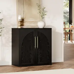 Garvee Arched Storage Cabinet with 2 Adjustable Shelves, Small Modern Farmhouse Sideboard Buffet Cabinet, Media Console Credenza with Anti-Tip Kit, for Living Room, Kitchen, Coffee Bar, Bedroom