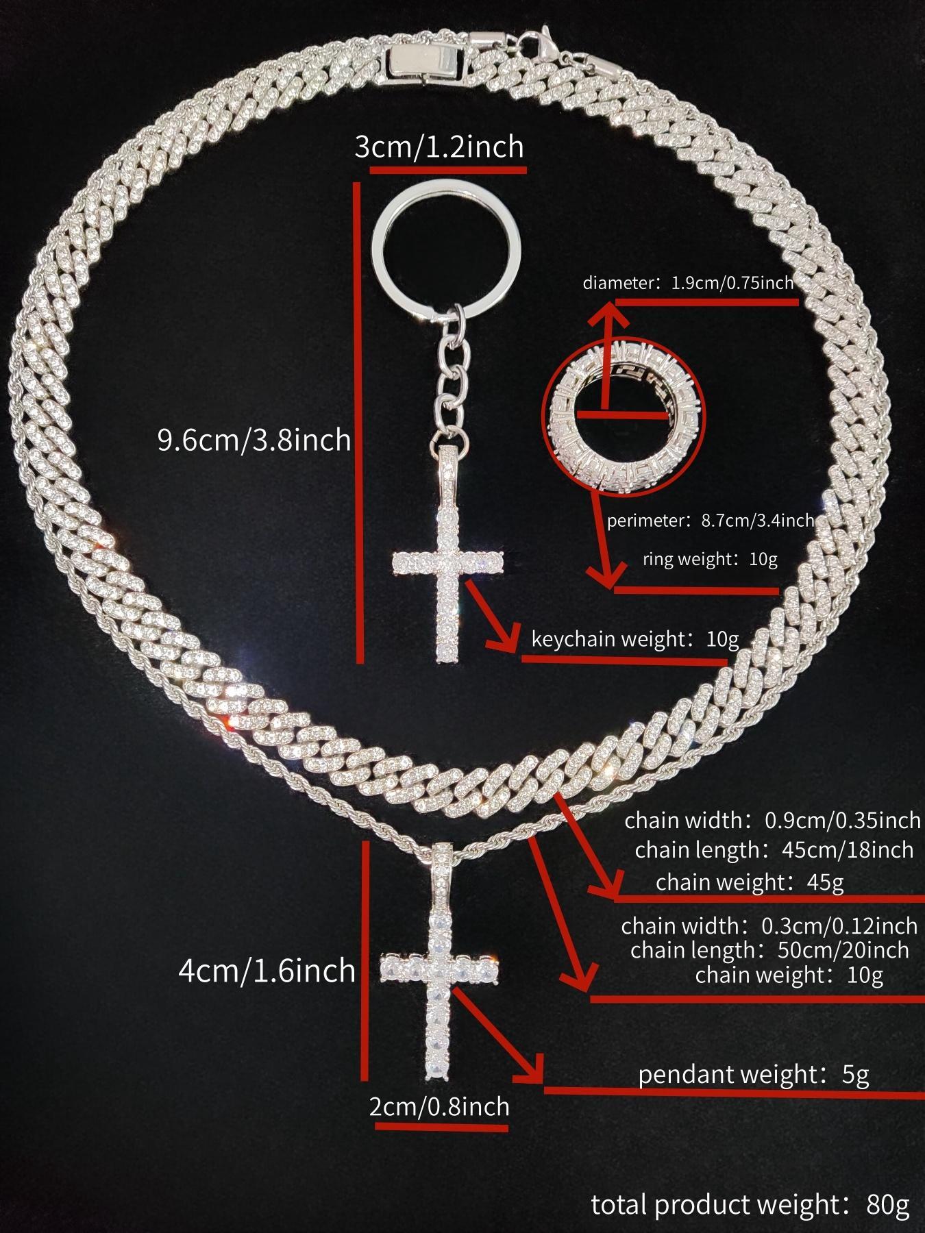 Rhinestone Decorated Cross Pendant Necklace Keychain Ring, 1 Count/1 Set  Street Style Jewelry Set for Party, Daily Decor, Trendy All-match & Exquisite Jewelry for Birthday Gift