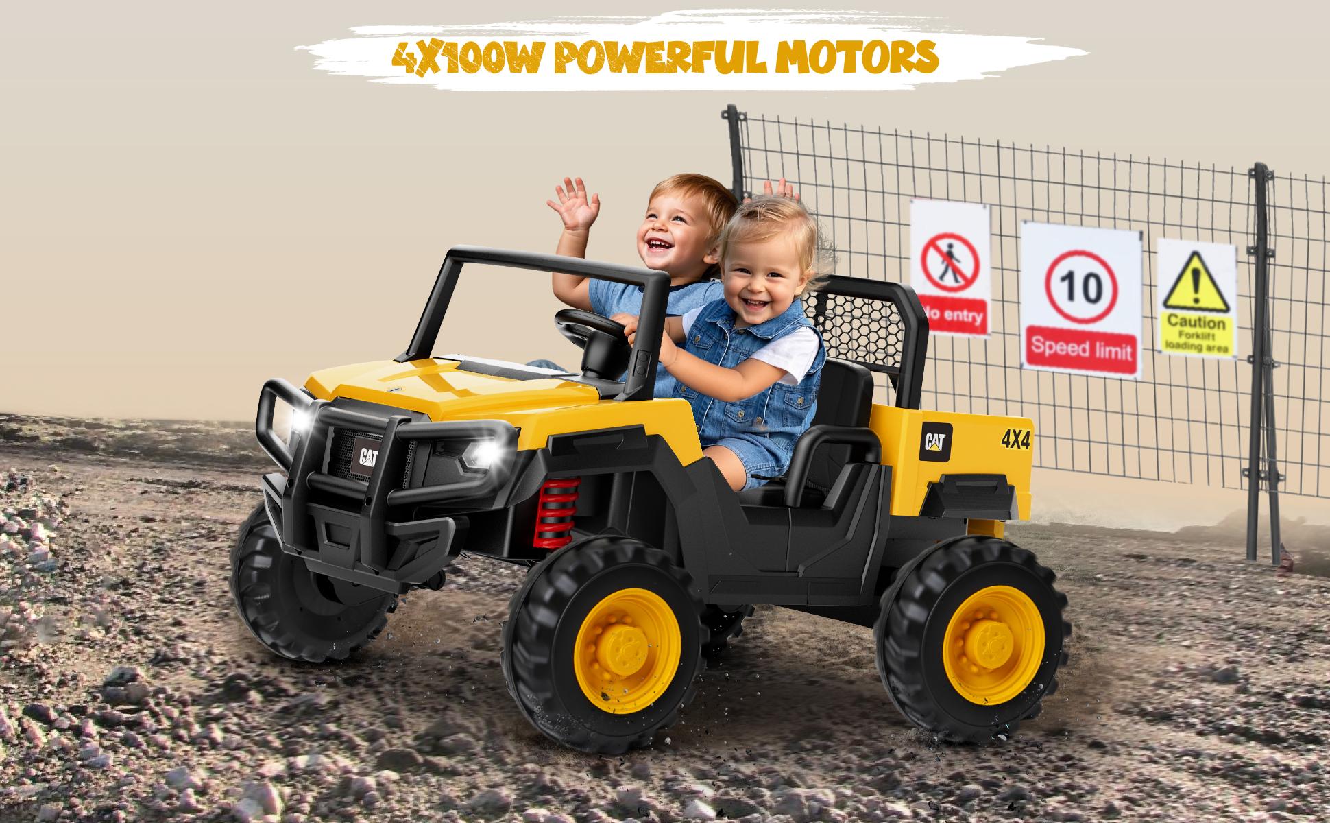 ANPABO 24V Licensed Caterpillar Ride On Dump Truck, 4X100W Powerful Motors, Up to 5Mph, Parent Remote Control, Electric Construction Vehicle w/Dump Bed and Shovel High Performance