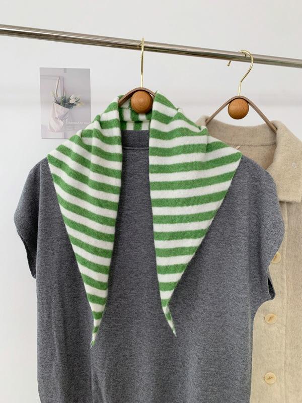 2024 Colorful Stripes with Wool Triangular Binder Decorative Knitted Small Scarf Soft Multi-Functional Small Scarf Collar