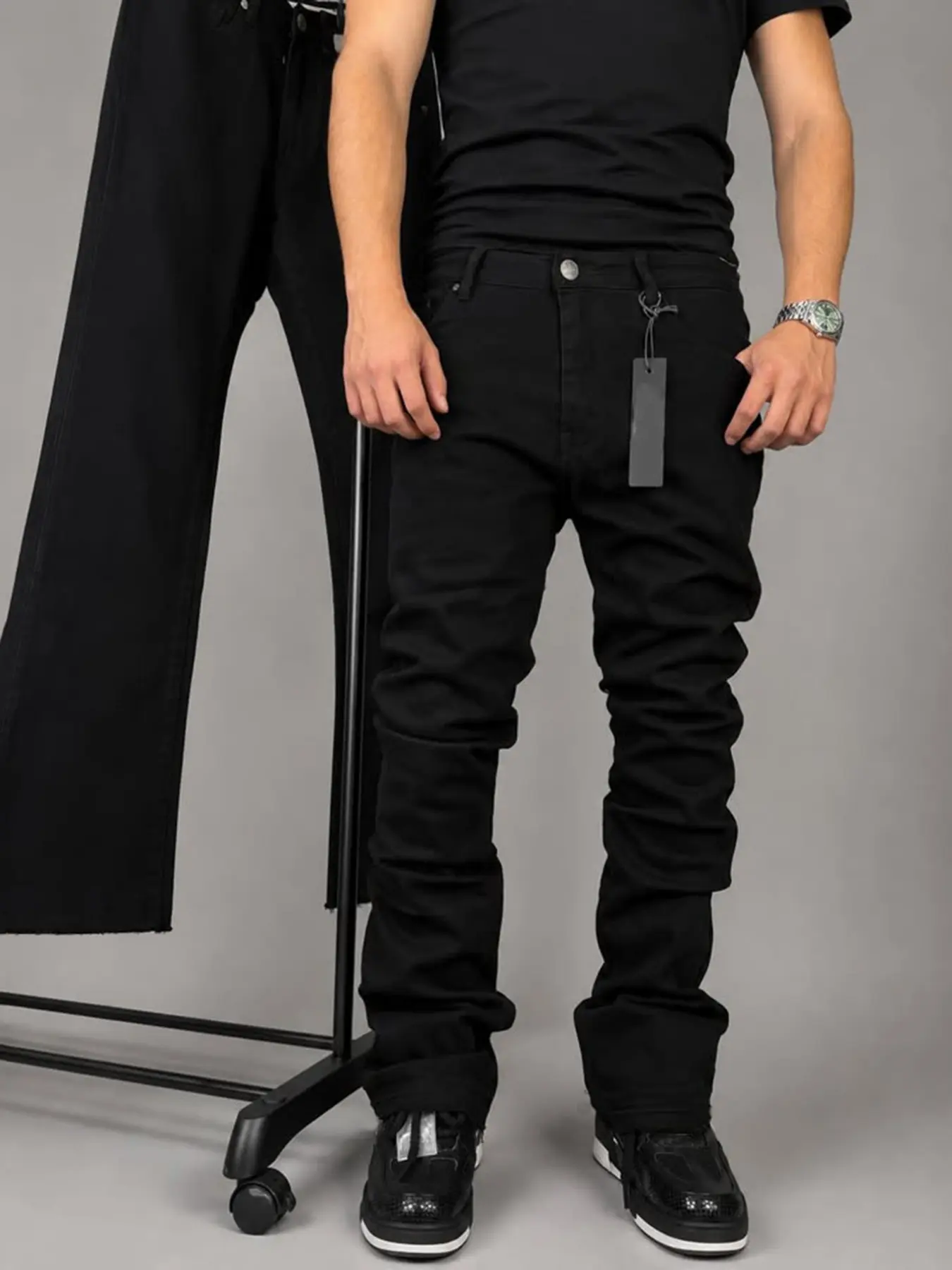 Men's Slim Fit Denim Jeans, Solid Color Casual Business Long Pants, Elastic Straight Leg, Soft Cotton, Streetwear Fashion, All Seasons
