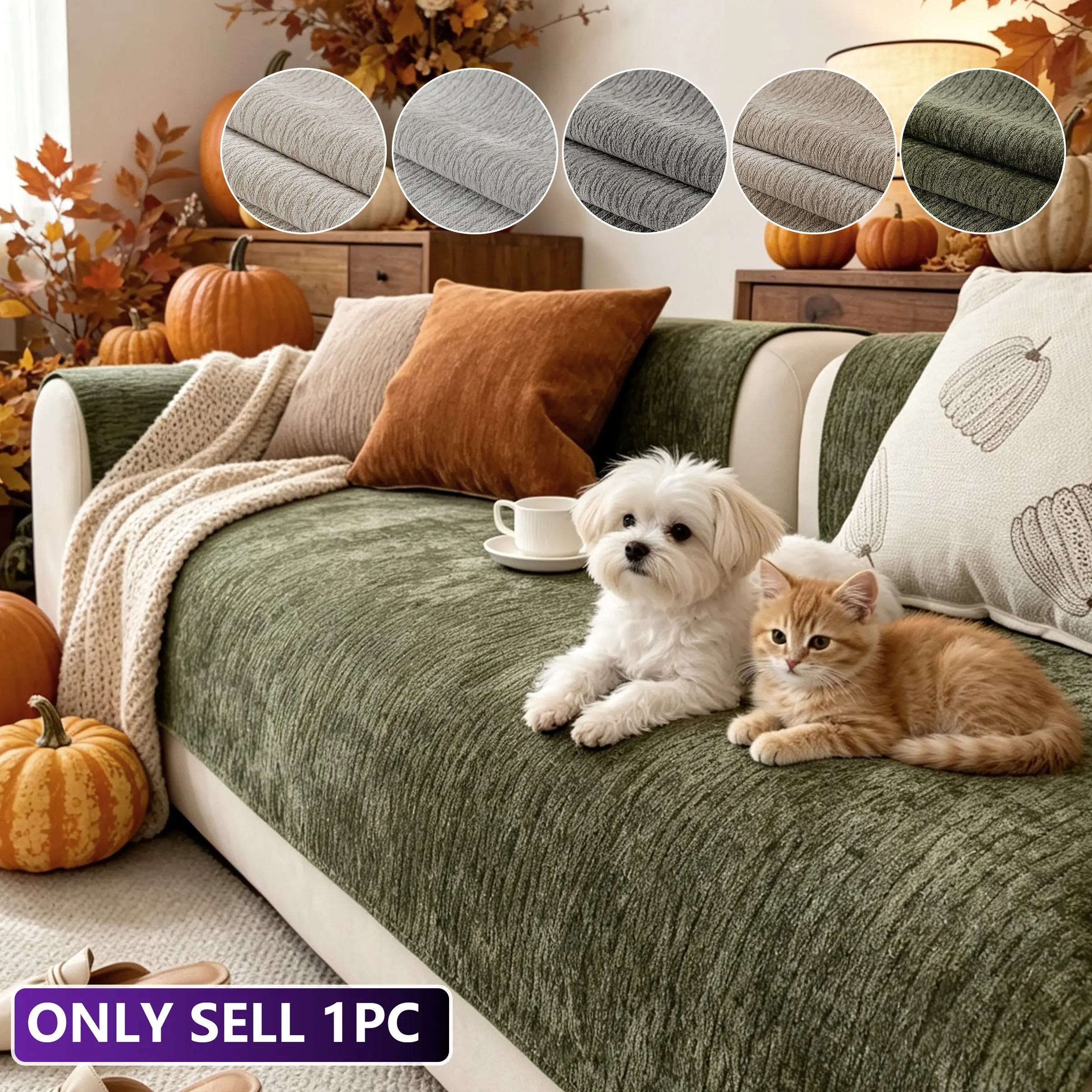 1pc Solid Color Bark Texture Sofa Cushion, Soft Skin-Friendly Dust-Proof, Pet-Friendly, Non-Slip Bottom, All Seasons Use
