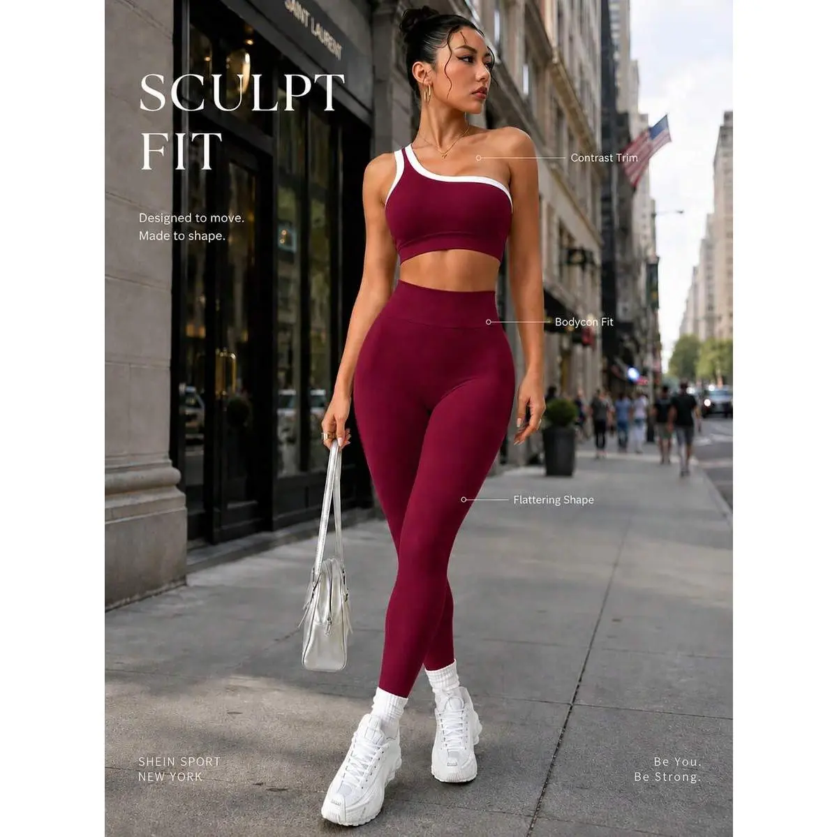 Women's Seamless One Shoulder Yoga Racerback Tank Top & Lifting Stretch Legging 2pcs Workout Set,White And Burgundy,,Athleisure,Gym,Sports,Bra,Leggings,Scrunch,Butt,stylish,activewear,,daily,outfit,,Insulated,Hunting,Camo,mfvim,woman,,athletic,