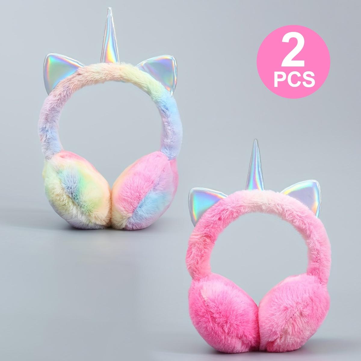 2-Pack Kids Winter Ear Warmers - Soft Plush Unicorn Ear Muffs with Pastel Pink, Purple, Blue, or - Cold Weather Ear Protection for Girls & Boys Ages 3-6 Years - Birthday Party, School, Everyday Winter Outfits - Non-Electric Safe Ear Covers, Kids Cold Weat