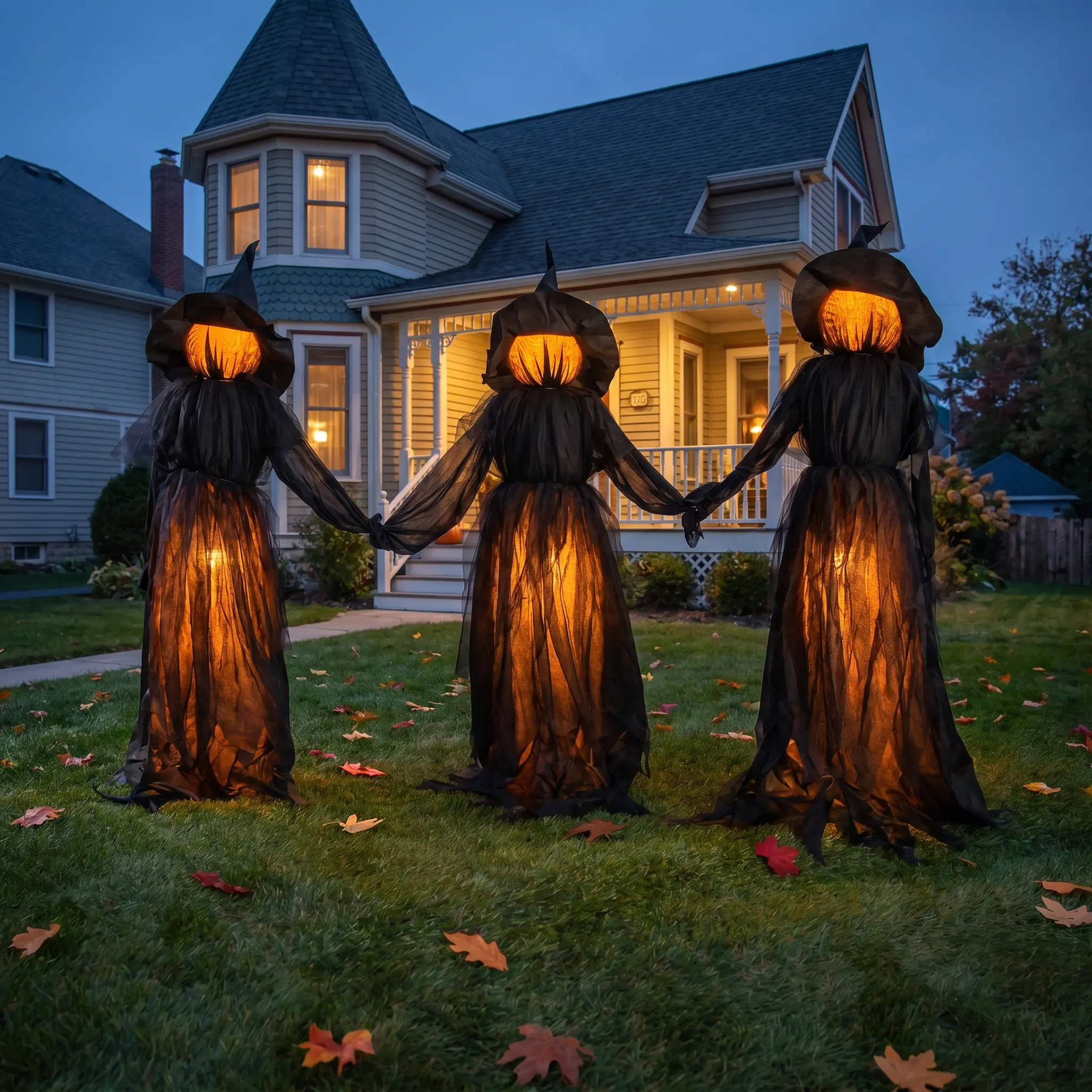 3Pcs/Set Light-Up Holding Hands Faceless Witch Stakes, Plastic Outdoor Halloween Lawn Decor, Evergreen Festive Party Circle Props (2026 Collection)