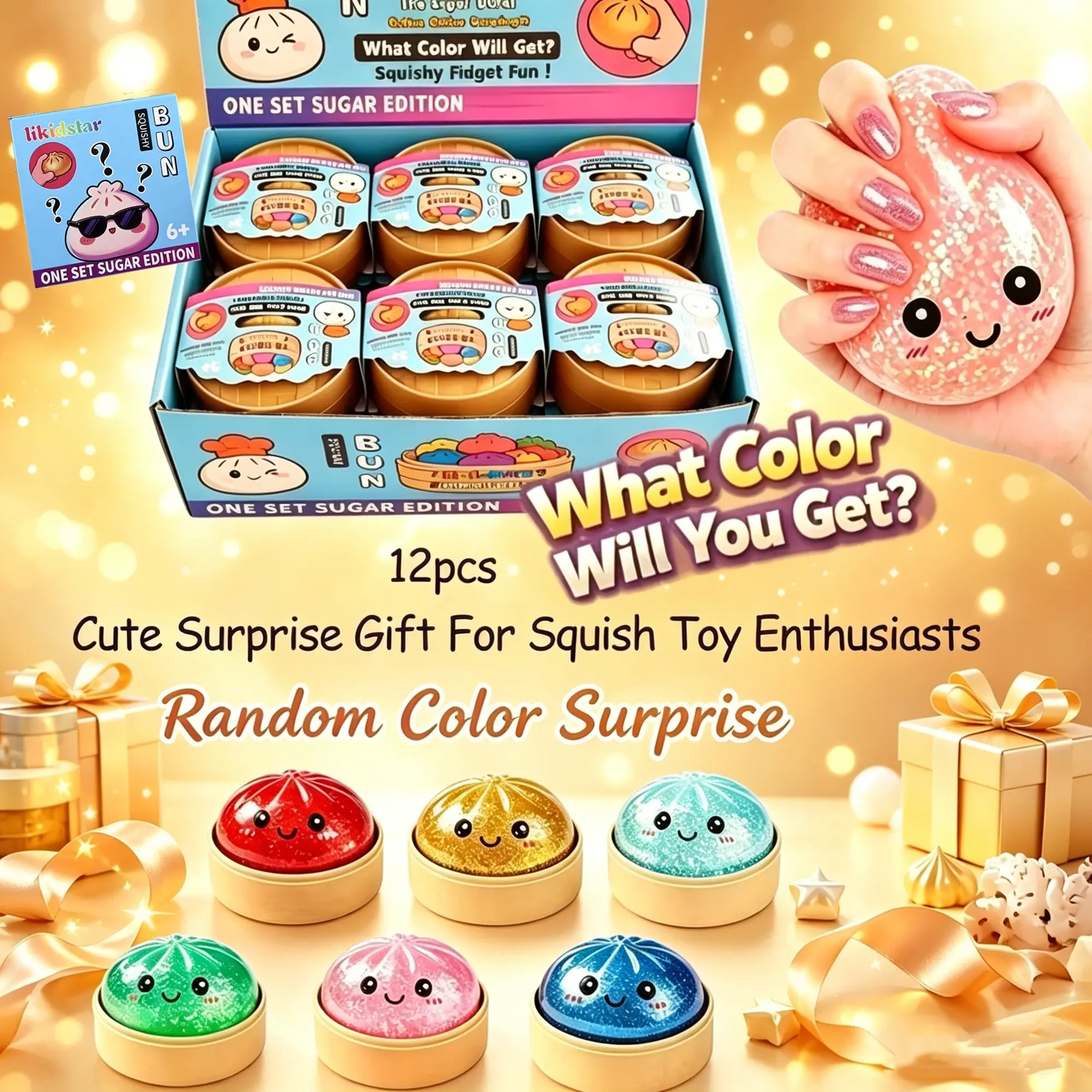 Surprise Blind Box Shiny Dumpling Set, Cute Baozi Stress Relief Creative Slow Rebound Squishy, Squishies Slow Rising, Rare Mystery Gift Box, Sparkly Squishies