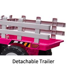 GARVEE 12V Battery Powered Electric Tractor with Trailer for Toddlers 3-6 Years, Featuring Remote Control, 7-LED Headlights, 2+1 Gear Shift, Music Player, USB Port, Rose Red Color, 35W Motor, EVA Tires