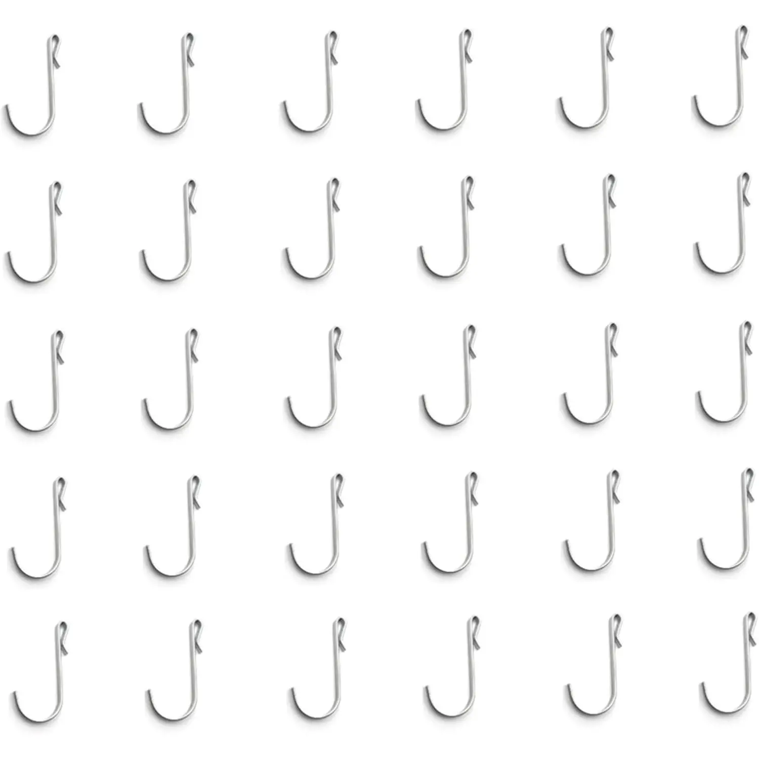 30-Count Modern Durable J-Shaped Rust-Resistant Stainless Steel Hook Set, 61x31mm No-Drill Clip-On Hooks for Wire Racks, Shelves, Sink Grids, Cabinets, Kitchen & Bathroom Home Organization Storage, Kitchen/Office