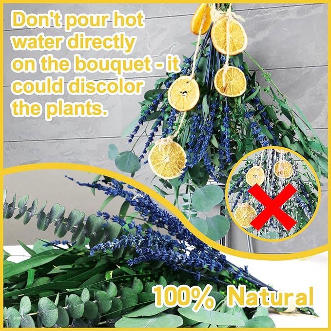 5 Kinds Mix Dried Eucalyptus & Lavender Bundle for Shower, 15''-17'' Fresh Preserved Eucalyptus Leaves and Lemon Hanging Plants| Spa Aromatherapy Bathroom Decor Decorative Fruit Set Ornaments