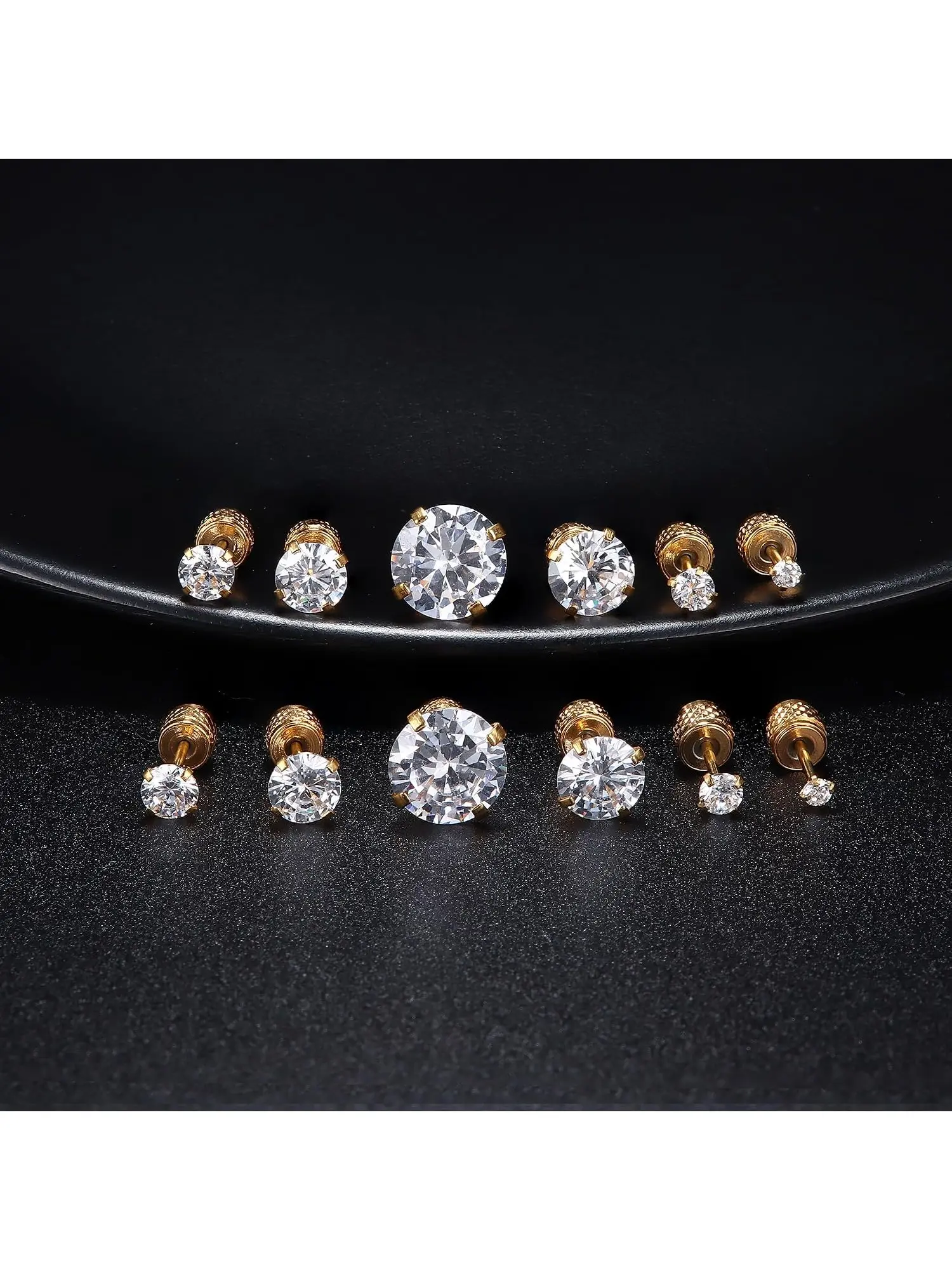 6 Pairs Stud Earrings for Women Men Threadless Flat Back Stud Earrings Set for Multiple Piercing Surgical Stainless Steel Cubic Zirconia Earrings Studs CZ 2-8 mm Stud Earring Sets
