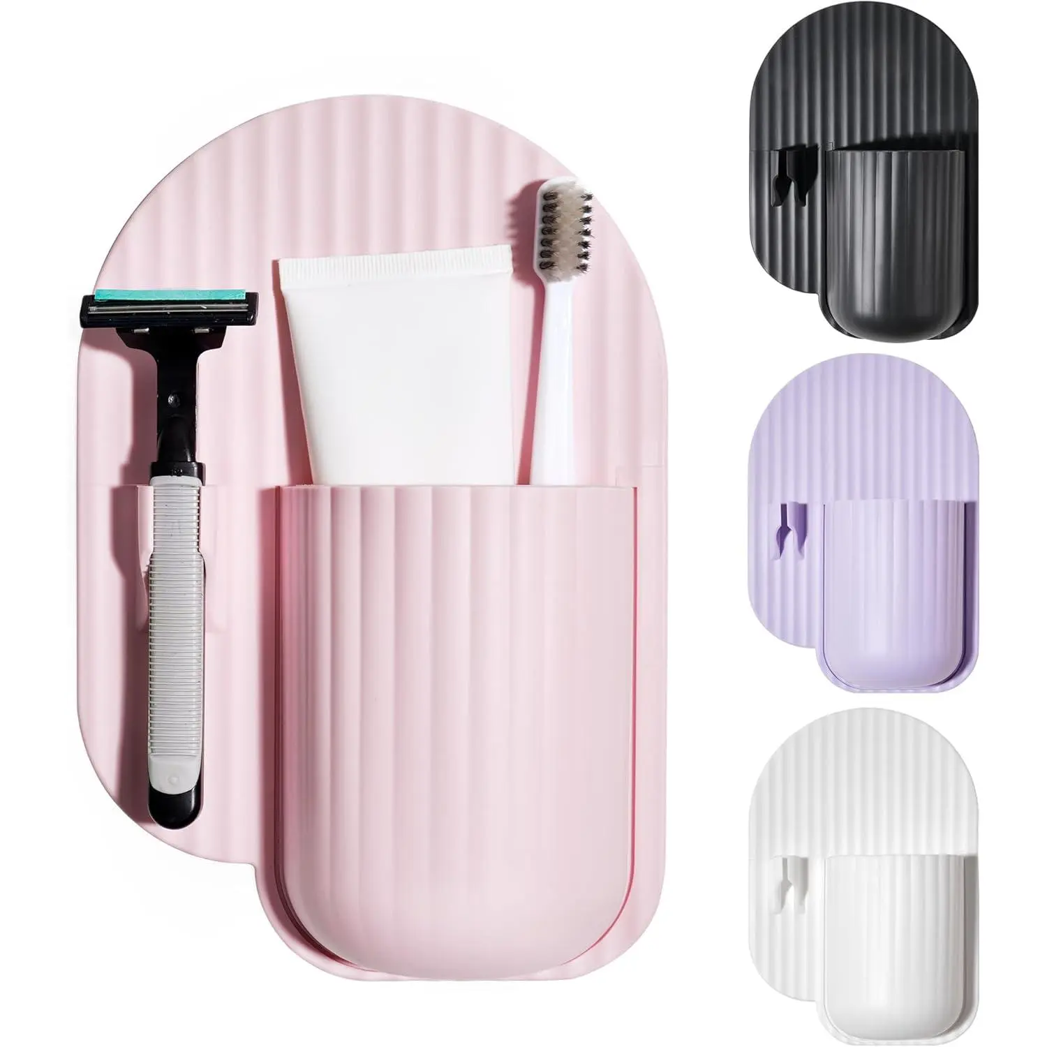 Silicone Toothbrush & Razor Holder - Reusable Suction Cup Shower Bath Caddy, Wall Mount Razor Rack with Reusability, Bathroom Toiletry Storage for Wall or Mirror, Pink-A