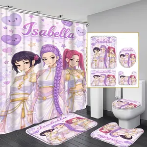 4-Piece Modern Bathroom Curtain Set, shower curtain sets, Colorful Background Shower Curtains, Includes 12 Hooks, Non-Slip Toilet Mat & U-Shaped Seat Cover